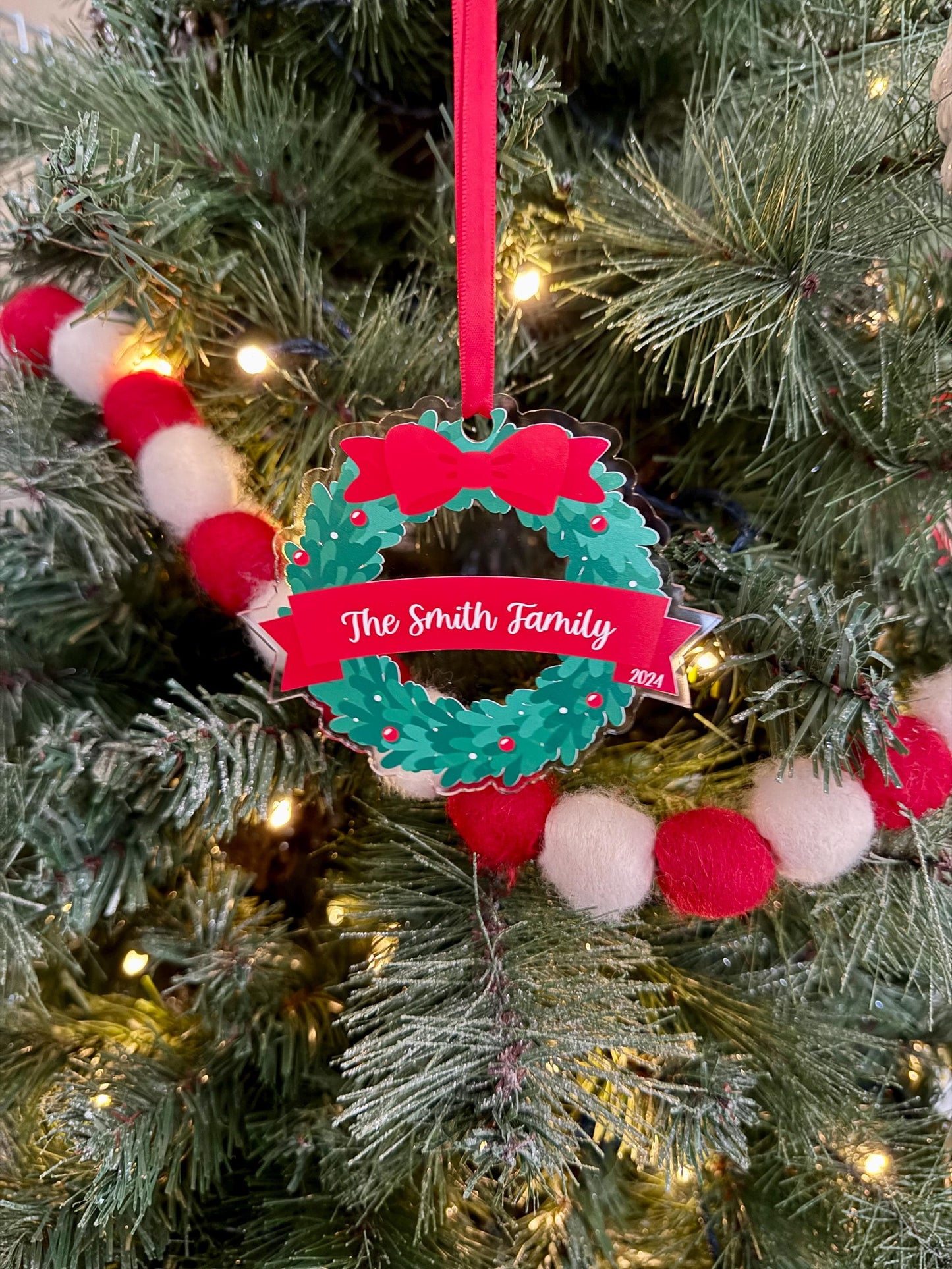 Custom Christmas Wreath Family Name Ornament